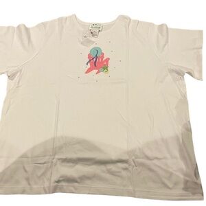 Quacker Factory 3X Short Sleeve White t-shirt with Beach Chair Hat Sparkles NWT